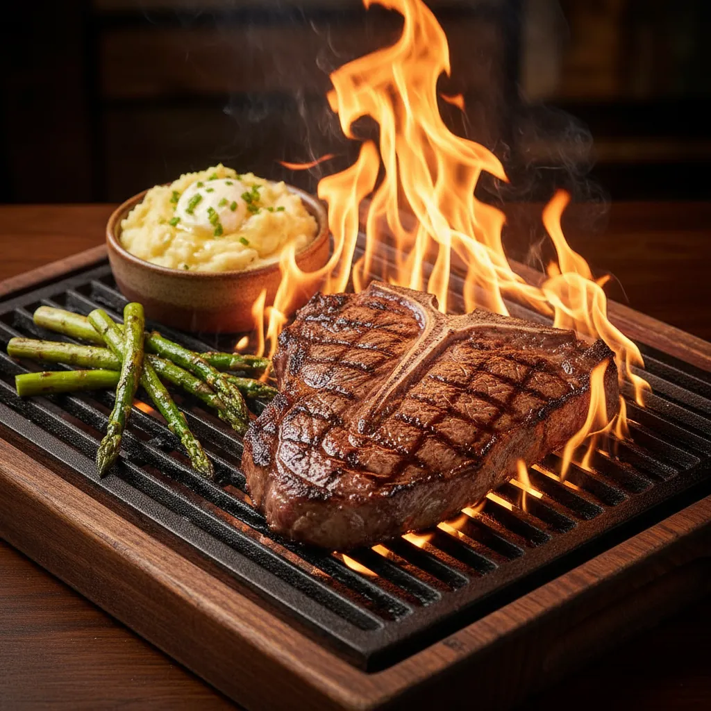 T-bone steak met mashed potatoes
